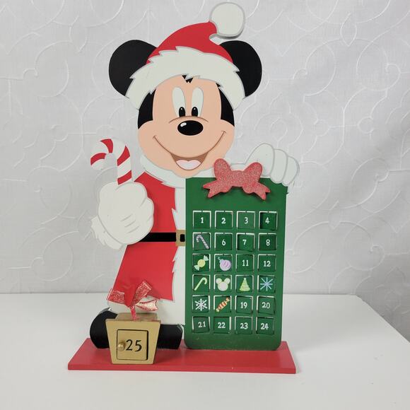 Vintage Disney Wooden Santa Mickey Mouse Advent Calendar Christmas Count Down